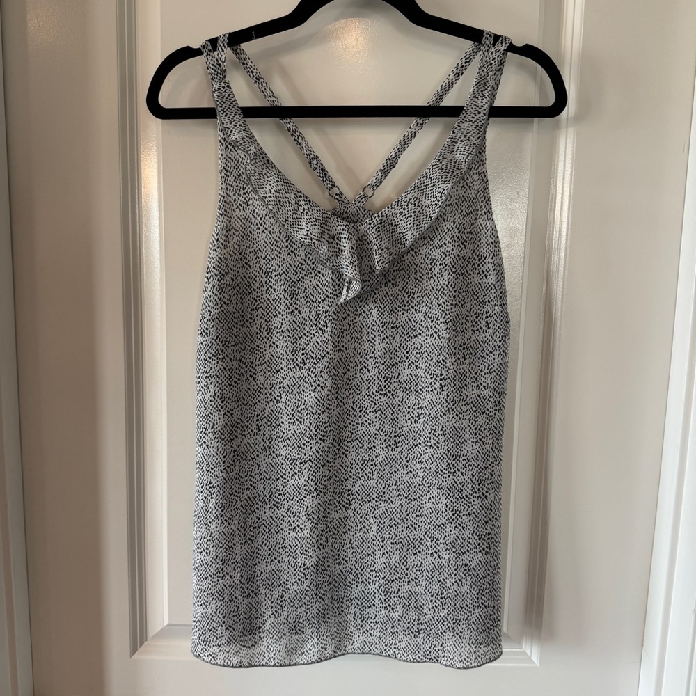 CAbi Flutter Black and White Print Racer Back‎ Blouse